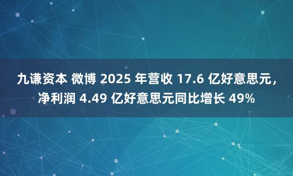 九谦资本 微博 2025 年营收 17.6 亿好意思元，净利润 4.49 亿好意思元同比增长 49%