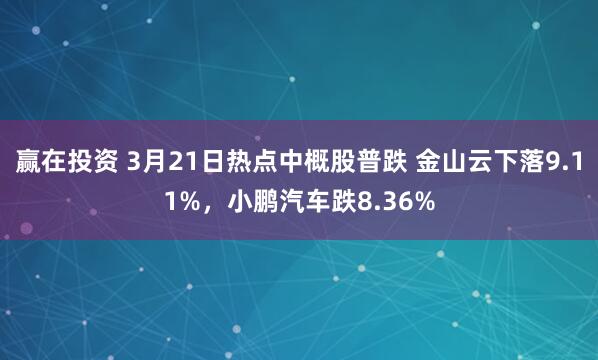 赢在投资 3月21日热点中概股普跌 金山云下落9.11%，小鹏汽车跌8.36%